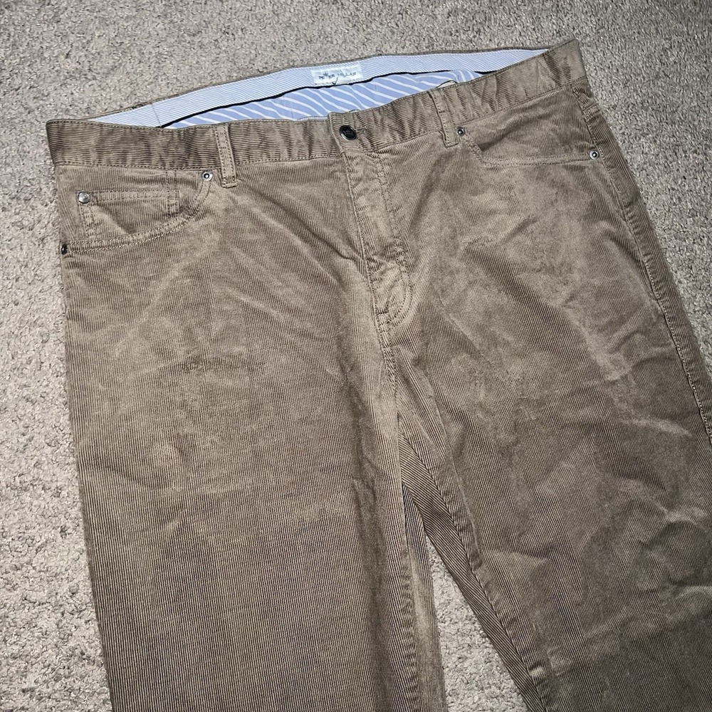 Peter Millar Crown Sport Brown Corduroy Pants 40x32 Straight Flat Front MF19B29